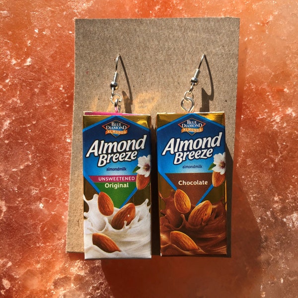 Mini chocolate and original almond milk carton dangle/drop earrings