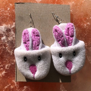 Miniature bunny slipper dangle-drop earrings