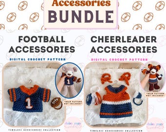 LOT d'accessoires de football UNIQUEMENT/Patron sans couture/Joli crochet/Modèle Amigurumi/Maillot de football et modèle d'accessoires de pom-pom girl
