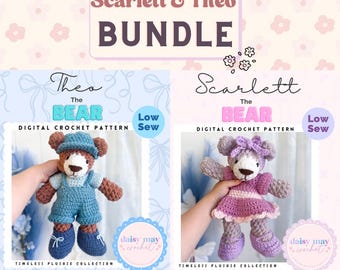 BUNDLE* Scarlett and Theo the Bear with Accessories Crochet PATTERN l Low Sew l Crochet Bear l Crochet Pattern