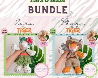 BUNDLE* Zara & Blaze the Tiger with Accessories Crochet PATTERN l Low Sew l Crochet Tigerl Crochet Pattern