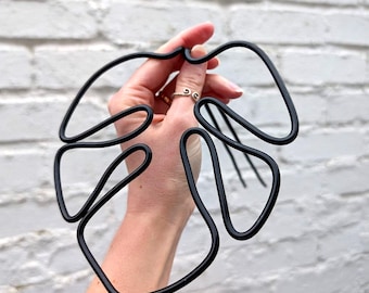 Soporte para plantas con forma de Monstera - Color negro - Regalo para amantes de las plantas - Enrejado para plantas