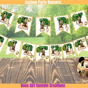 Banner de cumpleaños de Mickey Safari / Banner con nombre personalizado con temática de jungla / Decoración de fiesta de safari / Mickey Mouse Safari imprimible