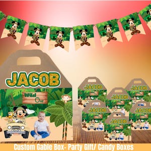 Safari Mickey and Friend 3D Gable Favor Box – Custom Birthday Treat & Candy Boxes for Kids Party