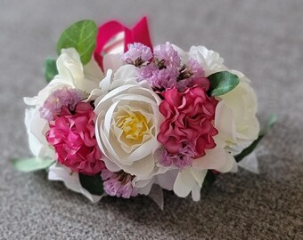 Pretty Pink wrist corsage,wedding,prom,occasion,pearl,artificial flowers,bracelet,bridesmaid,pink,white,red,pretty,gift,bride,present