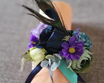 Prouder than a Peacock Feather Wrist Corsage: Faux Flower & Pearl Bracelet