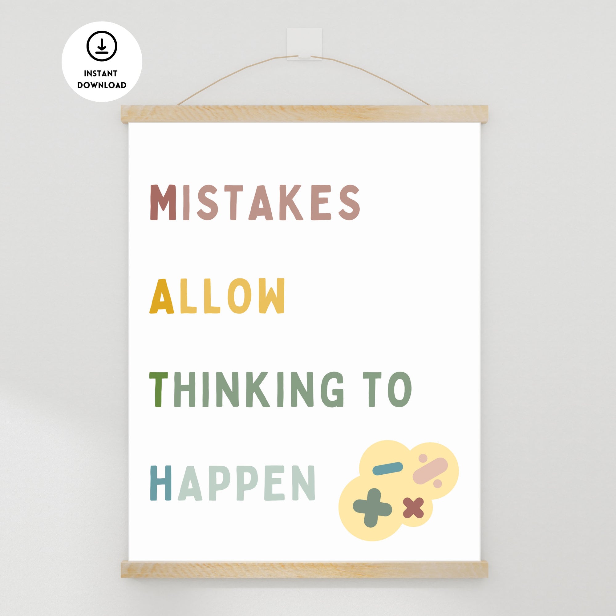 Mistakes Allow Thinking Math Poster, Math Decor, Math Classroom, Boho ...