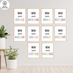 10 Affirmation Posters, Kids Affirmations, Playroom Decor, Homeschool Wall Art, Homeschool Printables, Classroom Wall Posters, Affirmations