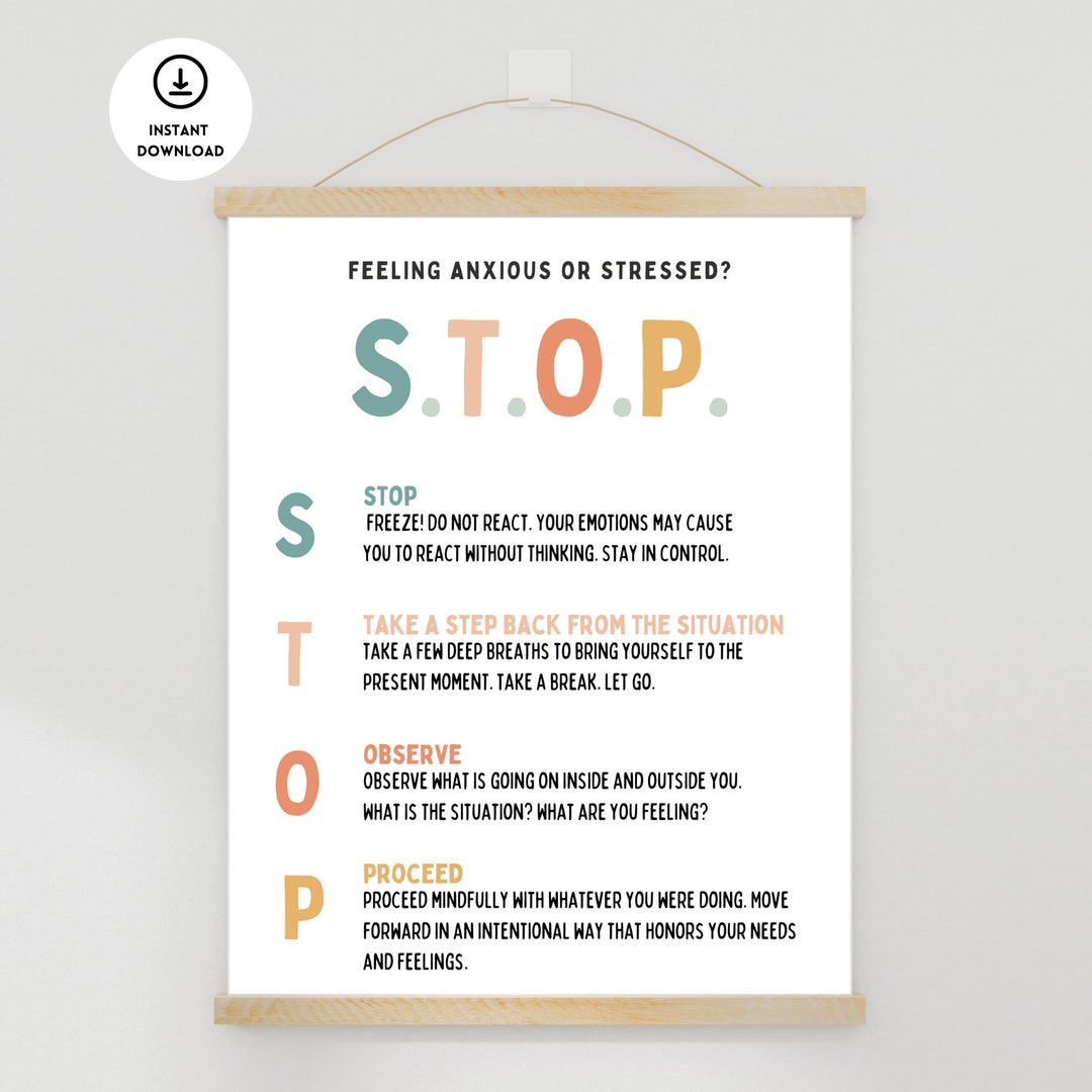 Stop Method Poster STOP Technique, Therapist Office Decor, Counseling Poster, Counselor ...