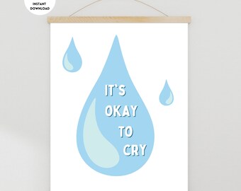 Its Okay to Cry Poster, Mental Health Poster, Therapy Office, Psychology Poster, School Counselor, Social Worker, Emotions Poster, DBT, CBT