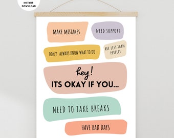 Its Okay Poster, Therapy Office Decor, Counseling Poster, Psychology Art, Mental Health Poster, Its Okay to Make Mistakes, Feelings Poster