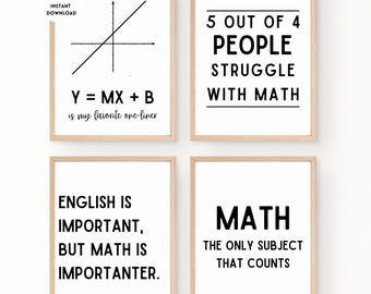 4 Math Poster Bundle, Math Classroom Decor, Funny Math Posters, Math Puns, Math Jokes, Math Teacher, Math Posters, Math Art, Math Symbols