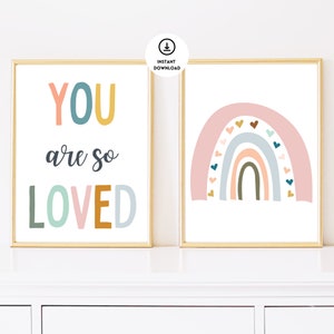 2 You Are So Loved Posters, Playroom Wall Decor, Motivational Kids Wall Art, Kids Affirmations, Boho Nursery, Counselor Office, Counselor