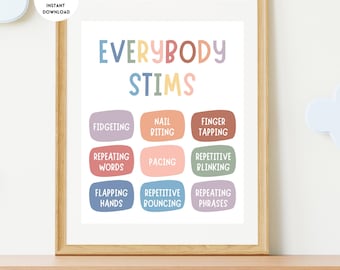 Everybody STIMS Poster, Neurodiversity Poster, Autism Awareness, Therapy Office Decor, Special Education, Inclusive Classroom Poster, Autism