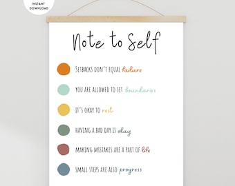 Note to Self Poster, Therapy Office Decor, Mental Health Poster, Daily Check In, Affirmation Poster, Psychology, Counseling Office Decor