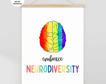 Embrace Neurodiversity Poster, Neurodiversity Print, Neurodiversity, Therapy Office Decor, Classroom Poster, Counselor Office Decor, Therapy