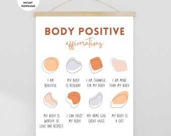 Poster di affermazioni positive sul corpo, arredamento per ufficio di terapia, poster di psicologia, poster di consulenti scolastici, poster di salute mentale, positività del corpo