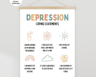 Depression Coping Statements Poster, Psychology Poster, Therapy Poster, Therapy Room Decor, Counseling Office Decor, School Counselor, DBT