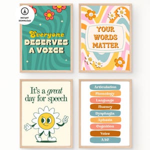 4 Retro Speech Posters, Speech Therapy Posters, SLP, Speech Pathology, SLP Gift, Speech Room Decor, Speech Poster, Speech Therapy, Speech