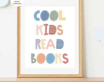 Cool Kids Read Books, Playroom Decor, Reading Corner, Playroom Wall Art, Homeschool Printables, Kids Reading Nook, Kids Reading Poster, Read