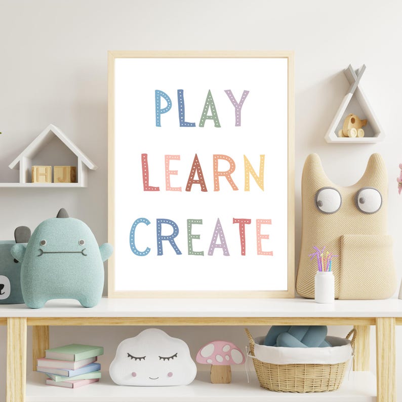Play Learn Create Poster, Playroom Sign, Playroom Poster, Playroom Wall ...