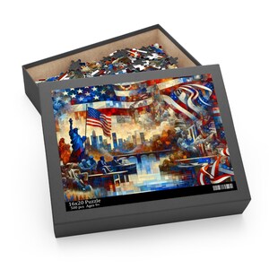 Patriotic Puzzle Art - 120, 252, 500 Piece Jigsaw, USA Decor, Gift for Veterans, Fourth of July Fun, Family Activity