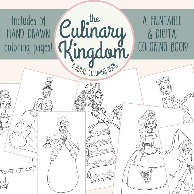 Princess Coloring Menu Princess Coloring Book Based on Dessert, Food and Drink for Print or ...