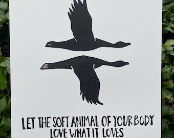 Wild Geese Linocut Print - Mary Oliver Handmade Artwork