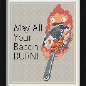 Calcifer Cross Stitch PDF pattern | May All Your Bacon Burn 2 Cross Stitch Pattern | Howl’s Moving Castle PDF | Ghibli Fan Art Pattern