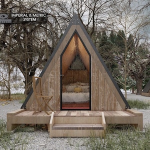 Cabine DIY-plannen 9' x 9' A-frame modern huis architectonisch aangepast 80SF blauwdruk pdf