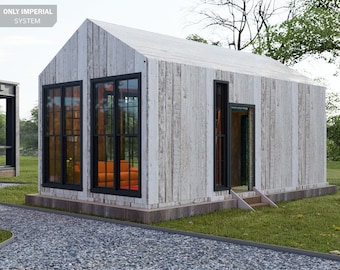 13x26 Modern 2-Bed Barndominium Cabin House Plans (PDF)