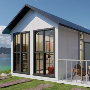Plattegrond huis Barndominium, plattegronden moderne huizen, plattegronden met a-frame, 4 x 8, plattegronden kleine huisjes, bouwkundige plattegronden, pdf-blauwdruk plattegronden huisjes