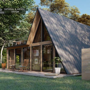 33'x39' A-Frame Loft Cabin DIY Plans: 2 Bed 1 Bath Modern Tiny House (PDF Download)