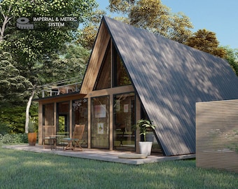 33'x39' A-Frame Loft Cabin DIY Plans: 2 Bed 1 Bath Modern Tiny House (PDF Download)