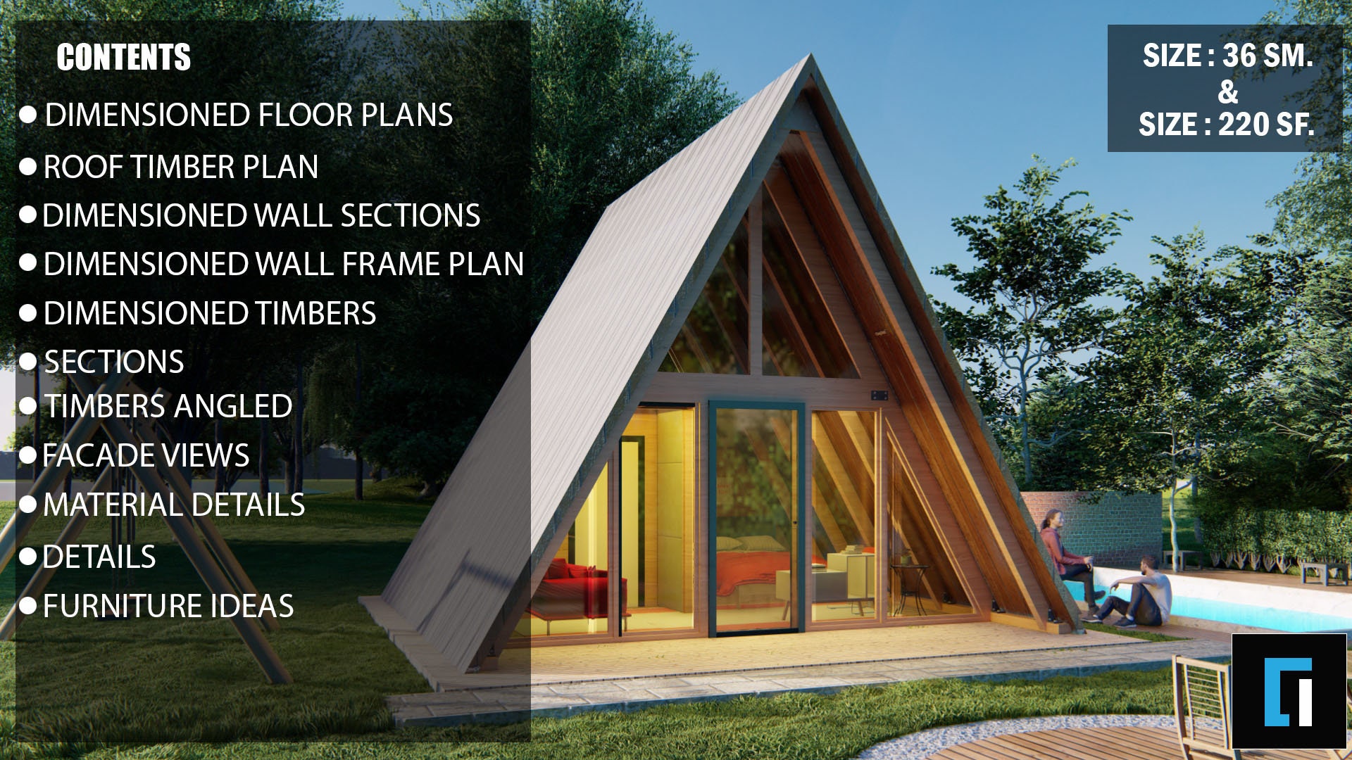 A-frame Cabin DIY Plans: 20x20 Modern Architectural Blueprint (PDF ...