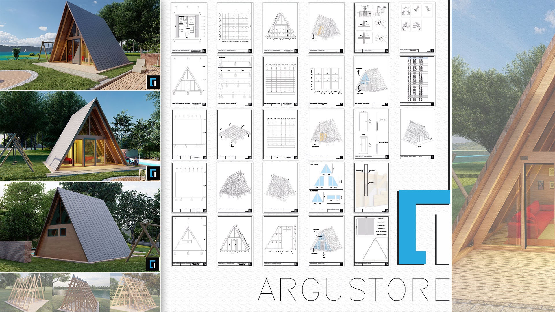A-frame Cabin DIY Plans: 20x20 Modern Architectural Blueprint (PDF ...
