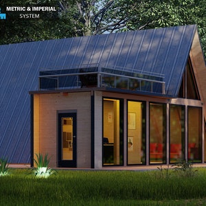 Tiny A-Frame Cabin DIY Plans 750SF Modern Cabin House Architectural Plans, Blueprint