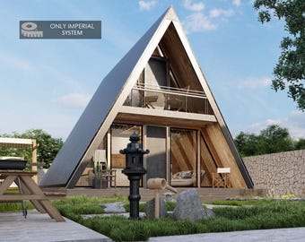 Modern A-Frame House Plans: 2 Bed, 700 SF with Loft (PDF)