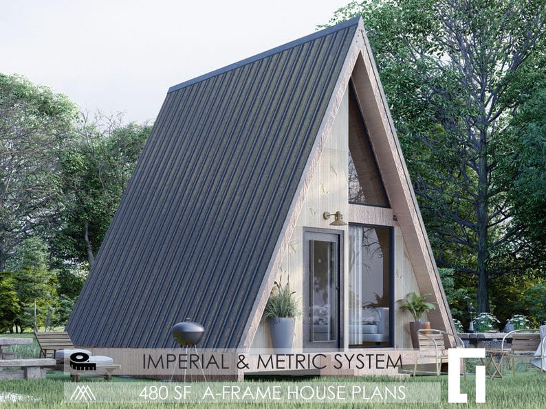 480 Sq Ft A Frame Cabin Plans With Loft | 16'x20' Tiny House Plans PDF ...