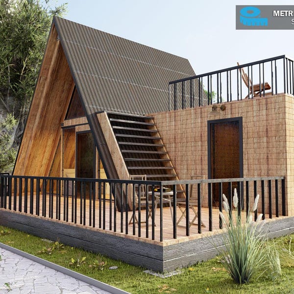 550SF A-Frame Cabin DIY Plans Large Modern House Architectural Custom Blueprint PDF