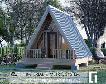 210 Sq Ft A-Frame Cabin Plans PDF | 14'X18' Tiny Cabin Blueprint | Off Grid Retreat | DIY Build