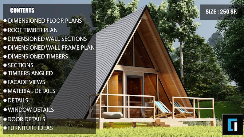 20x23 A-frame Cabin DIY Plans: Modern Tiny House Blueprint (250SF PDF ...