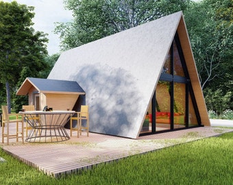 Modern A-Frame House Plans: 54 sq meters, Tiny Home (PDF)