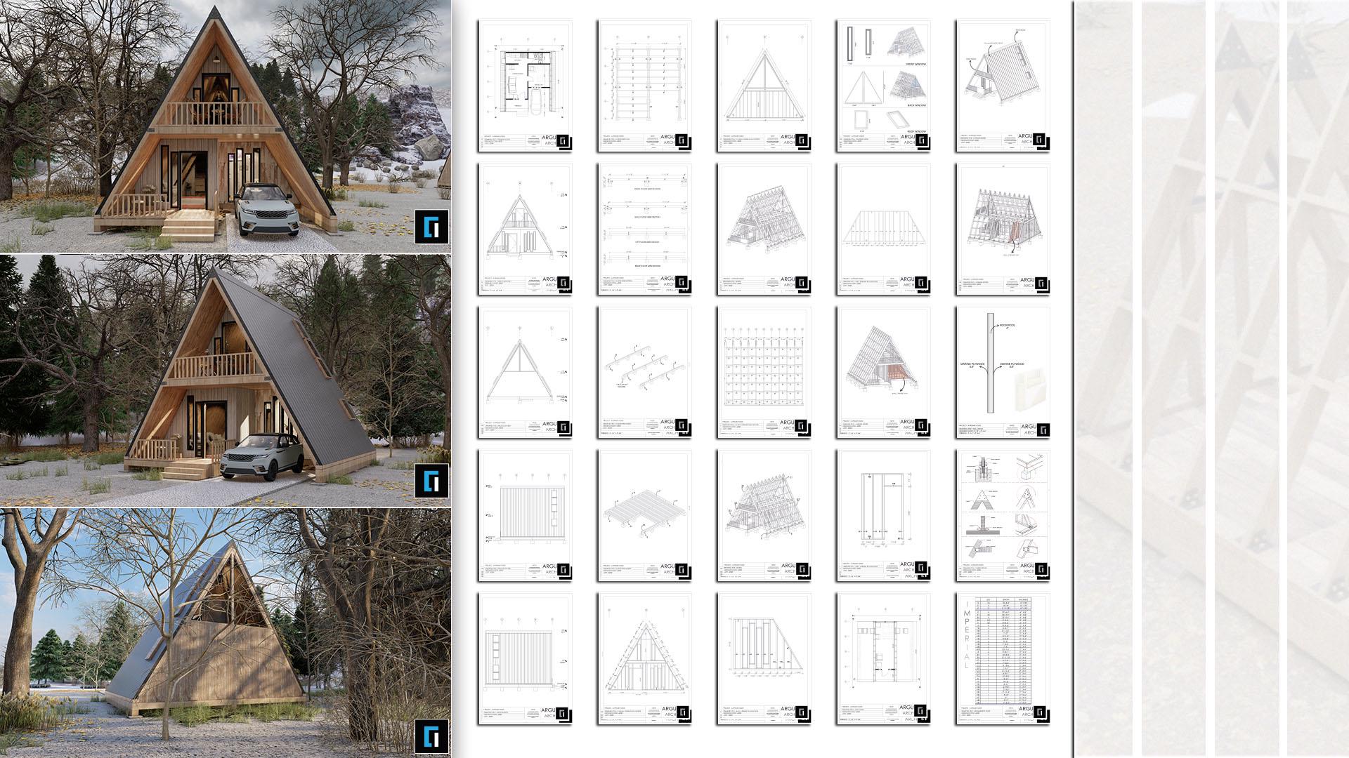 800 Sq Ft A Frame Cabin Plans With Loft | 2 Bed Tiny Cabin Design PDF ...