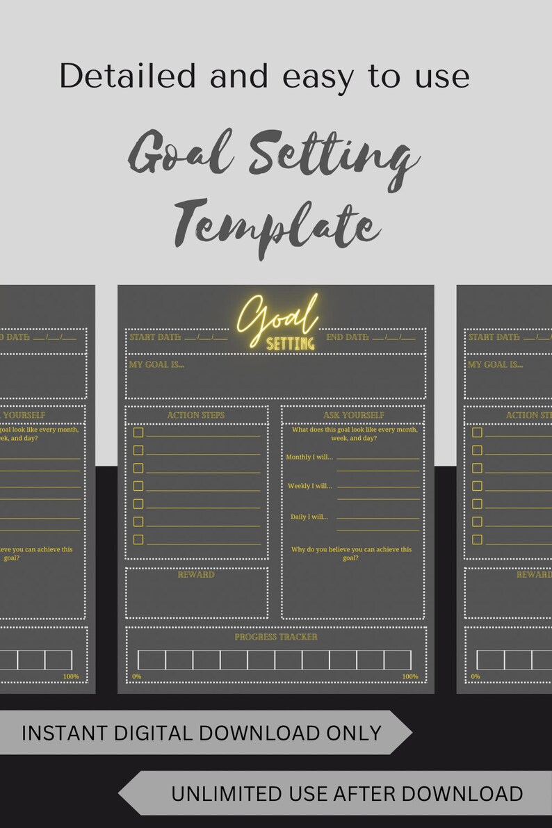 Goal Setting Template Detailed Goal Planner Progress - Etsy