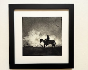 Cowboy. Arizona. Original charcoal drawing.