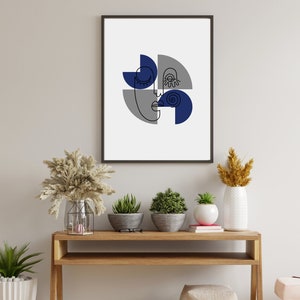 Blue Grey Abstract Printable Wall art, Medium Instant Download Canvas Art, Modern Blue Minimalist Wall Art Living Room Decor