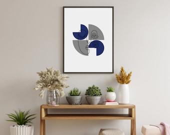 Blue Grey Abstract Printable Wall art, Medium Instant Download Canvas Art, Modern Blue Minimalist Wall Art Living Room Decor