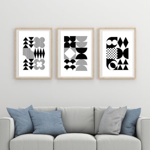 Geometric Arches Mid Century Modern, PRINTABLES Set of 3, Abstract Semi Circles Black And White Art Decor, Digital DOWNLOAD Print