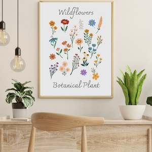 Wildflowers Printable Wall Art | Dowel Rod Canvas | Living Room Decor | Botanical Art | Flower Wall Art | Botanical Decor | Canvas Art